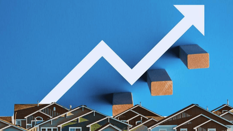 Graph showing upward trend overlaid on houses indicating rising real estate values